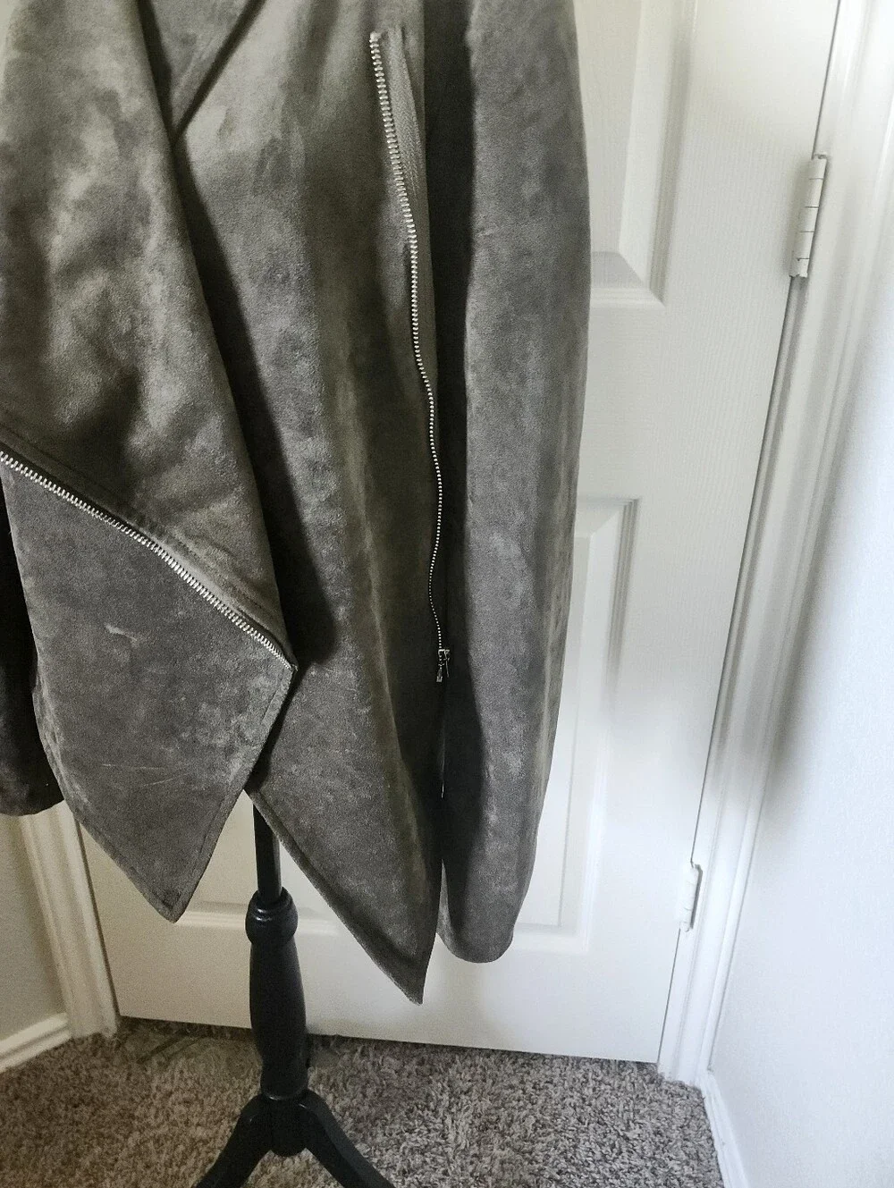 Lulu's Taupe Gray Suede-Look Asymmetrical Draped Jacket